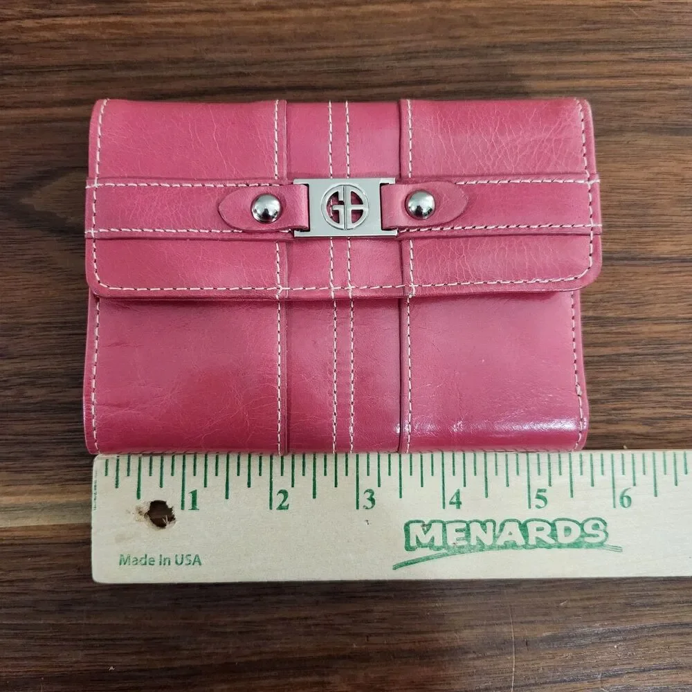 Giani Bernini Womens Pink Leather Trifold Wallet Silver Hardware
